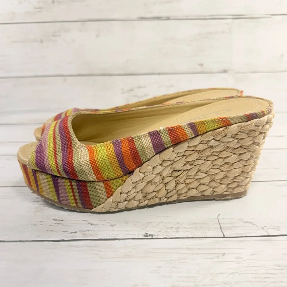 CL by Laundry Multicolor Striped Espadrille Wedge (Yellow, Orange, Pink, Purple)
